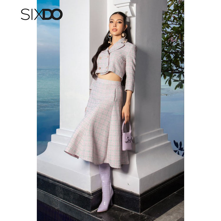 Chân váy tweed SIXDO (Light Pink Gored Midi Tweed Skirt)