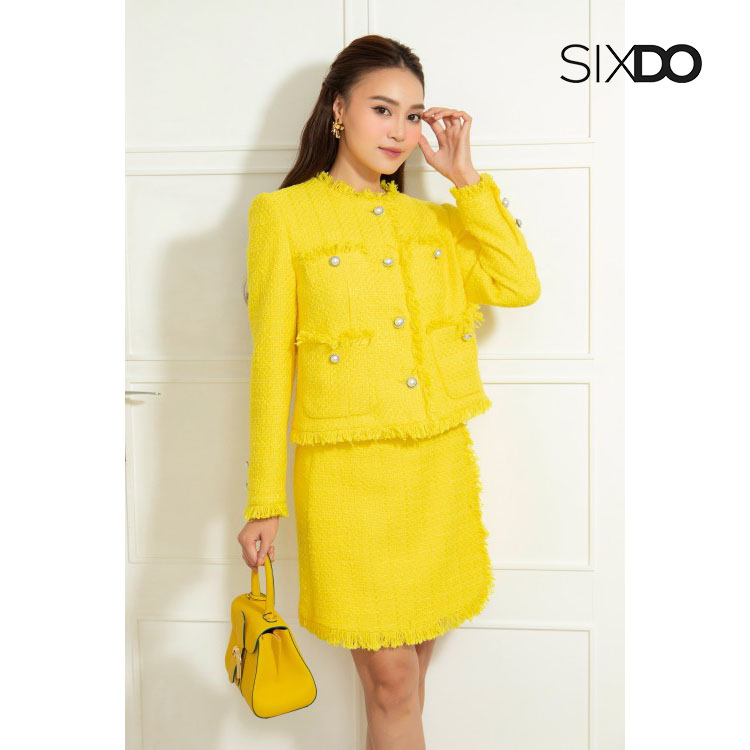 Chân váy tweed SIXDO (Yellow Straight Mini Tweed Skirt)