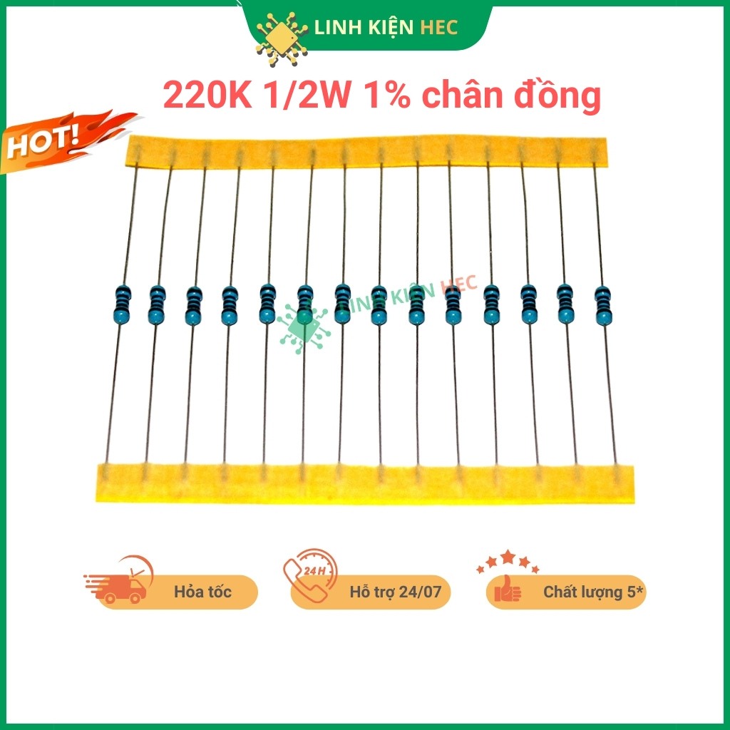 Điện trở vạch 1/2W 220K 1% chân đồng chính hãng combo 10 con linhkienhec