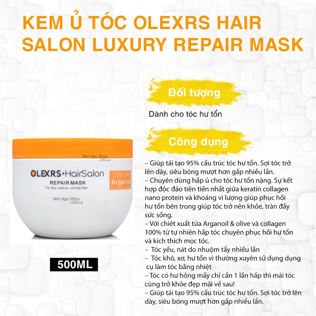 Kem Ủ Tóc Phục Hồi Siêu Bóng Olexrs Hair Salon Luxury Repair Mask 500ml