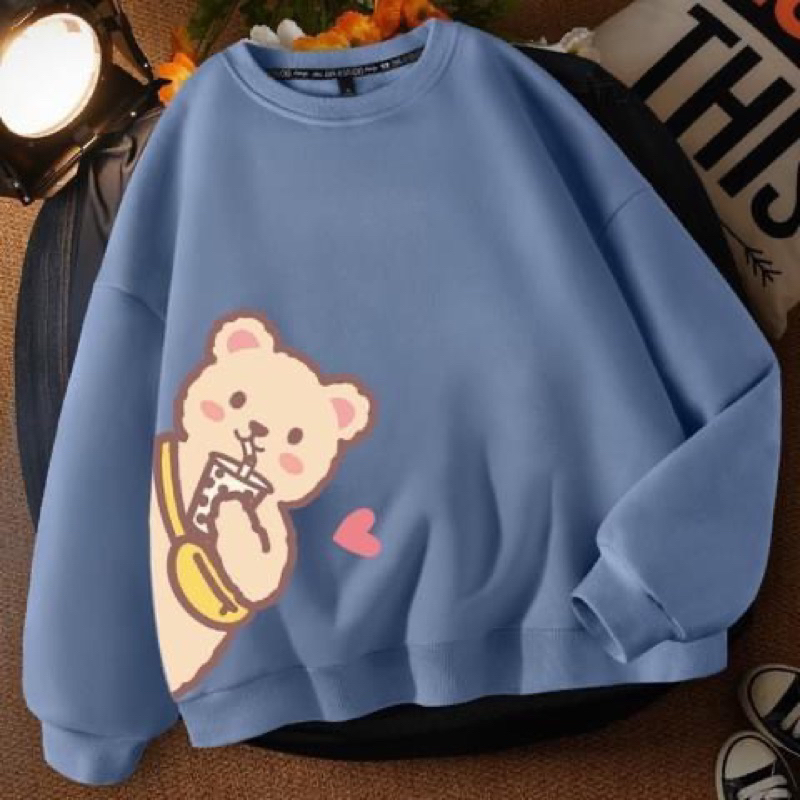 [Mã 1MINI116 giảm 20K đơn 0Đ] áo sweater nỉ bông in hình gấu ❤️