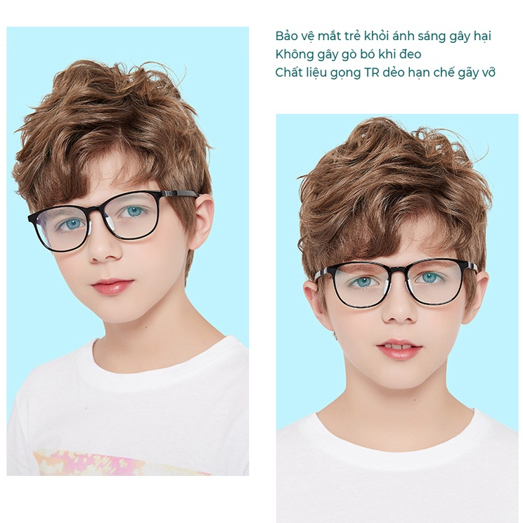 Kính 0 Độ Chống Ánh Sáng Xanh Và Tia UV Tròng Oval Dễ Thương Cho Trẻ Gọng Siêu Dẻo Chống Gãy Có Thể Thay Cận AK104