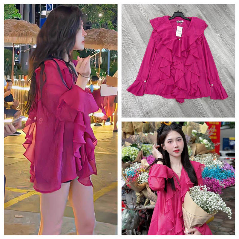 Áo bèo hồng sen mặc aut đấy ce. Chất tơ mềm óng xịn của xịn mặc mê luôn ấy, diện tầm này chuẩn lun ạ - Khuy đá xịn xò