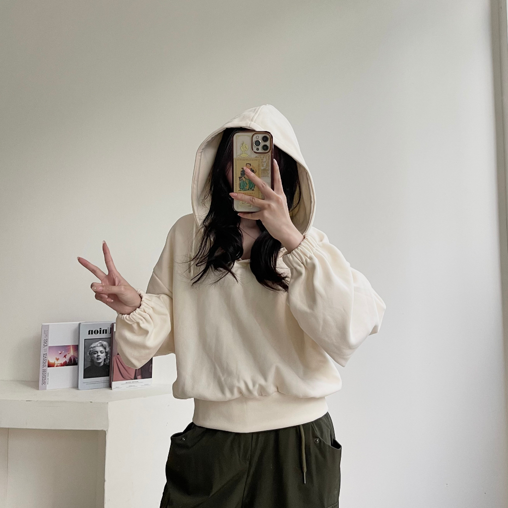 Áo hoodie croptop bo tay dáng Hàn Quốc La3158