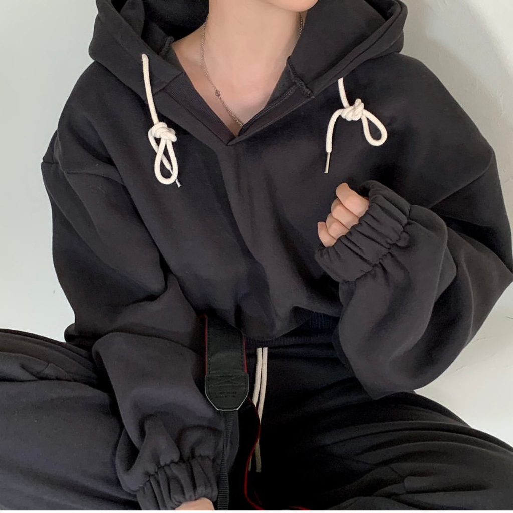 Áo hoodie croptop bo tay dáng Hàn Quốc La3158