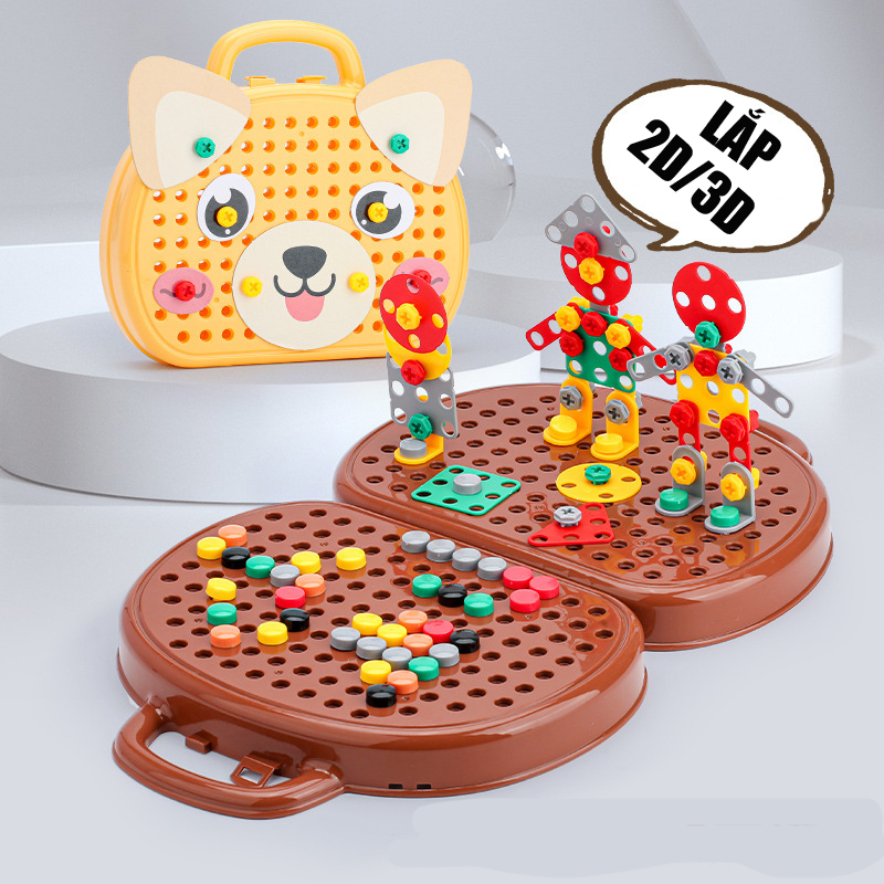 Bộ Đồ Chơi Lắp Ráp Kỹ Sư Cơ Khí, Dụng Cụ Sửa Chữa Vặn Ốc Vít Hình Gấu Cho Bé Trai PUKAPI