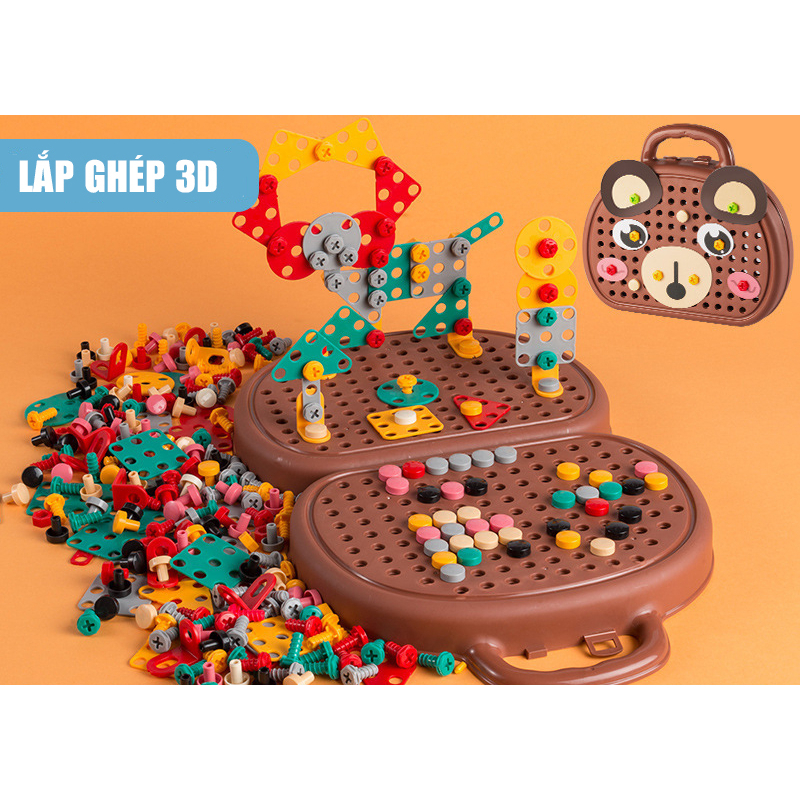 Bộ Đồ Chơi Lắp Ráp Kỹ Sư Cơ Khí, Dụng Cụ Sửa Chữa Vặn Ốc Vít Hình Gấu Cho Bé Trai PUKAPI