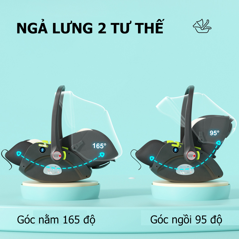 Nôi xách tay kiêm ghế ô tô SteAnny NGẢ LƯNG 2 tư thế ngồi và nằm 95 độ đến 165 độ cho bé ngủ