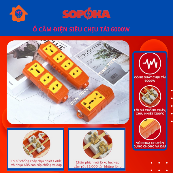 <SOPOKA> Ổ Cắm Điện Chịu Tải Cao 6000W SOPOKA  Thiết Kế Thông Minh, Sang Trọng và  An Toàn Khi Sử Dụ
