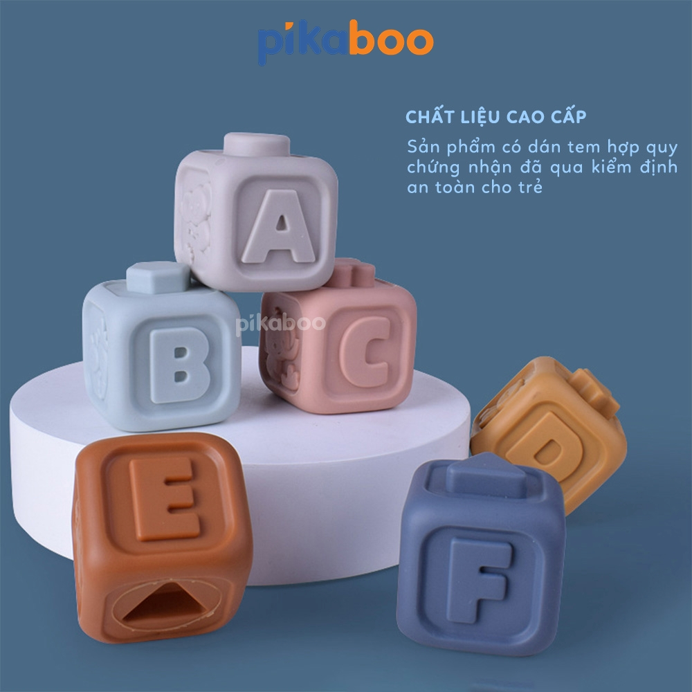 Đồ chơi montessori tháp gấu xếp chồng vòng tròn và xếp hình khối cao cấp Pikaboo phát triển đa giác quan