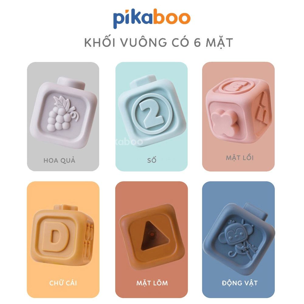 Đồ chơi montessori tháp gấu xếp chồng vòng tròn và xếp hình khối cao cấp Pikaboo phát triển đa giác quan