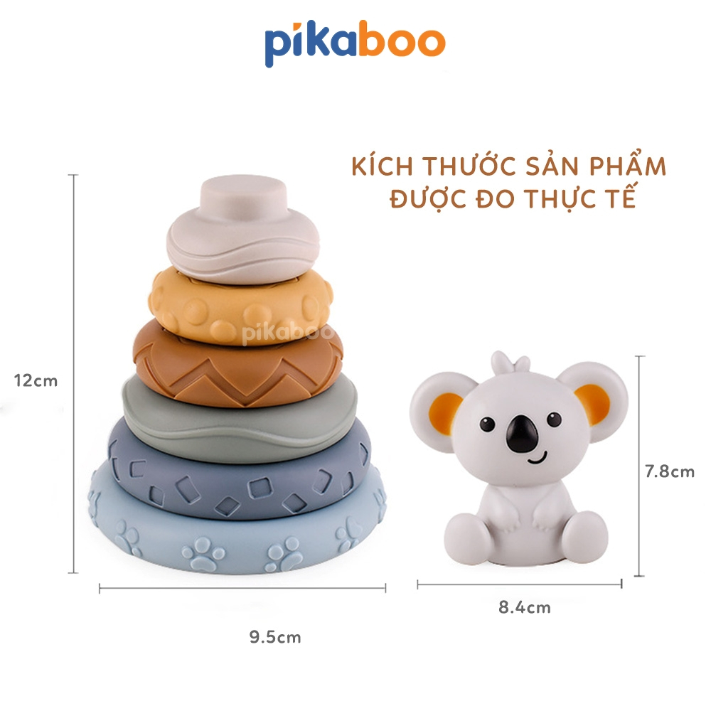 Đồ chơi montessori tháp gấu xếp chồng vòng tròn và xếp hình khối cao cấp Pikaboo phát triển đa giác quan