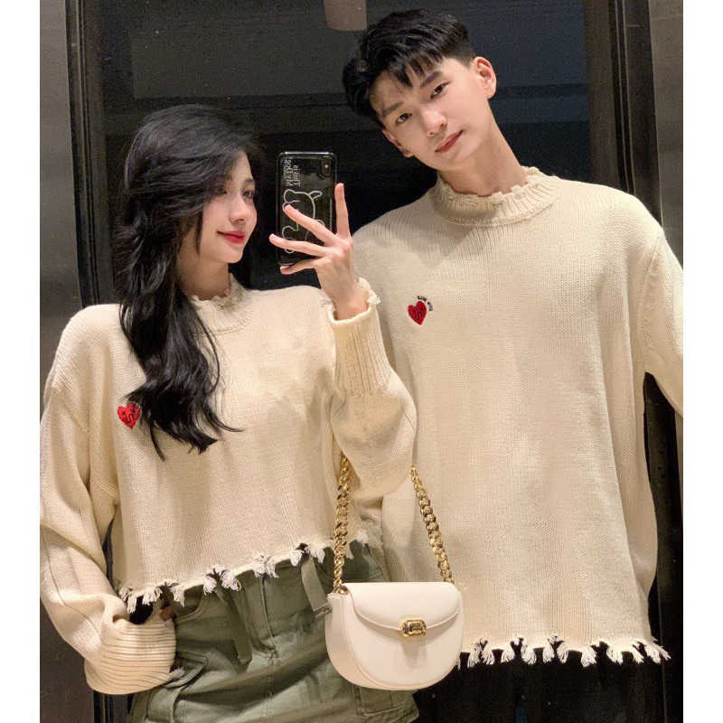 Áo đôi Áo len chui đầu tình yêu phong cách ngọt ngào mùa Thu-Đông dành cho cặp đôi