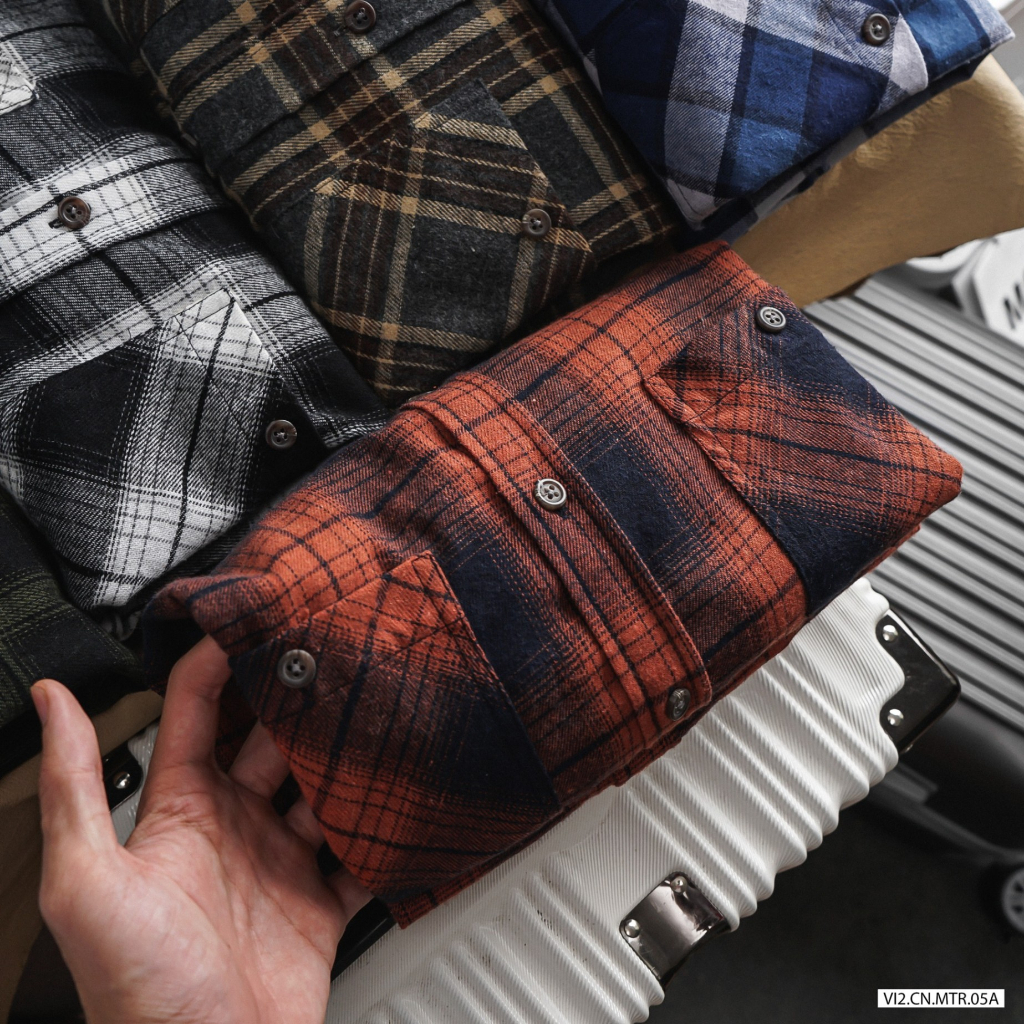 Áo Sơ Mi Nam Flannel Monstera Dài Tay kẻ Caro SM61 , Form Slim, vải flannel, dày dặn, Hàng VNXK