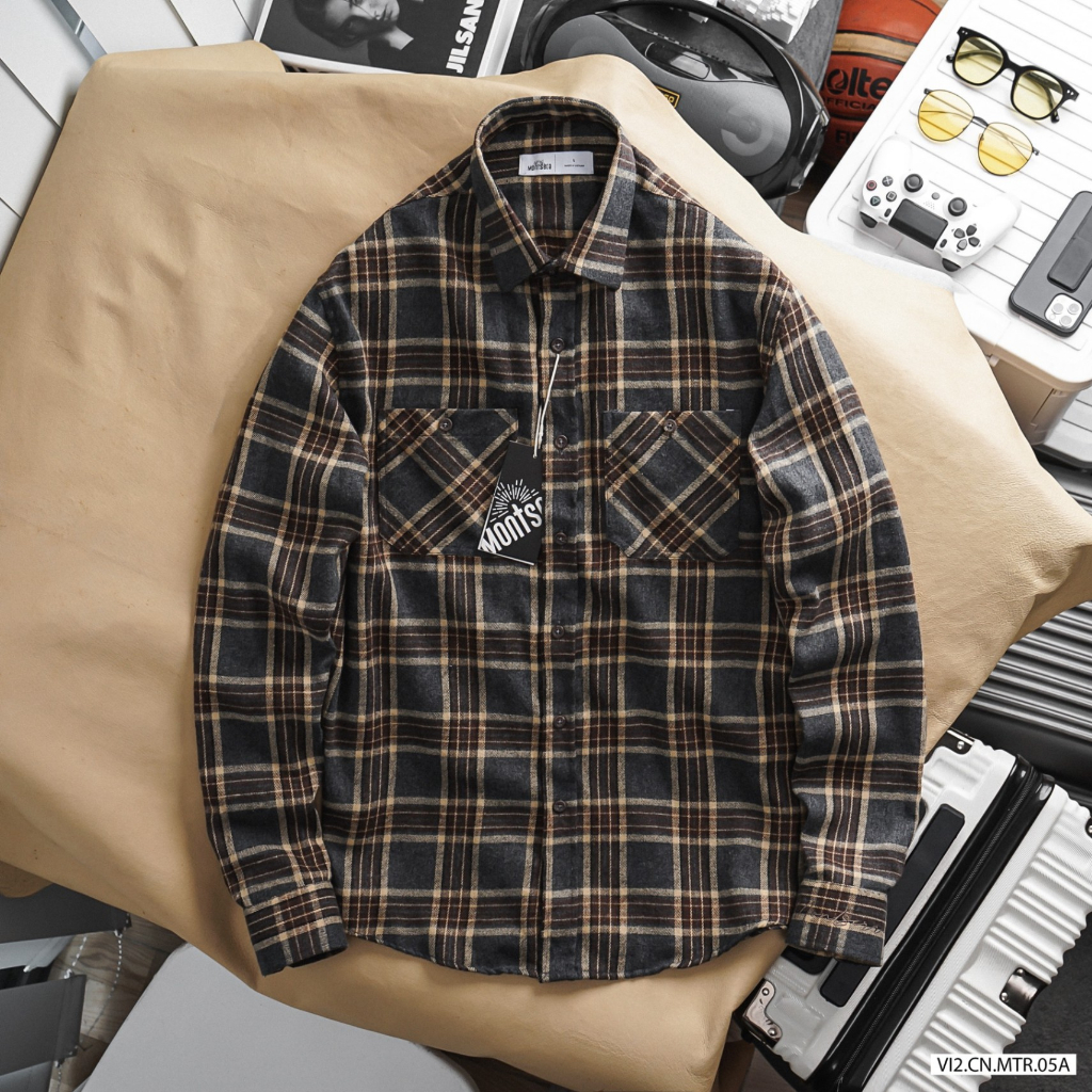 Áo Sơ Mi Nam Flannel Monstera Dài Tay kẻ Caro SM61 , Form Slim, vải flannel, dày dặn, Hàng VNXK