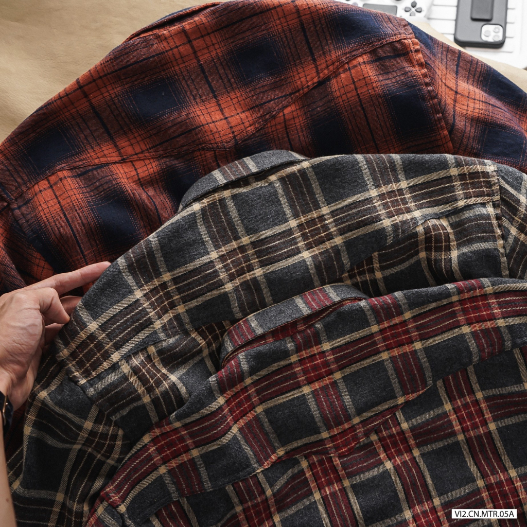 Áo Sơ Mi Nam Flannel Monstera Dài Tay kẻ Caro SM61 , Form Slim, vải flannel, dày dặn, Hàng VNXK