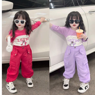 (10-33kg) Quần túi hộp Hiphop + Áo cotton Croptop thời trang cho bé gái