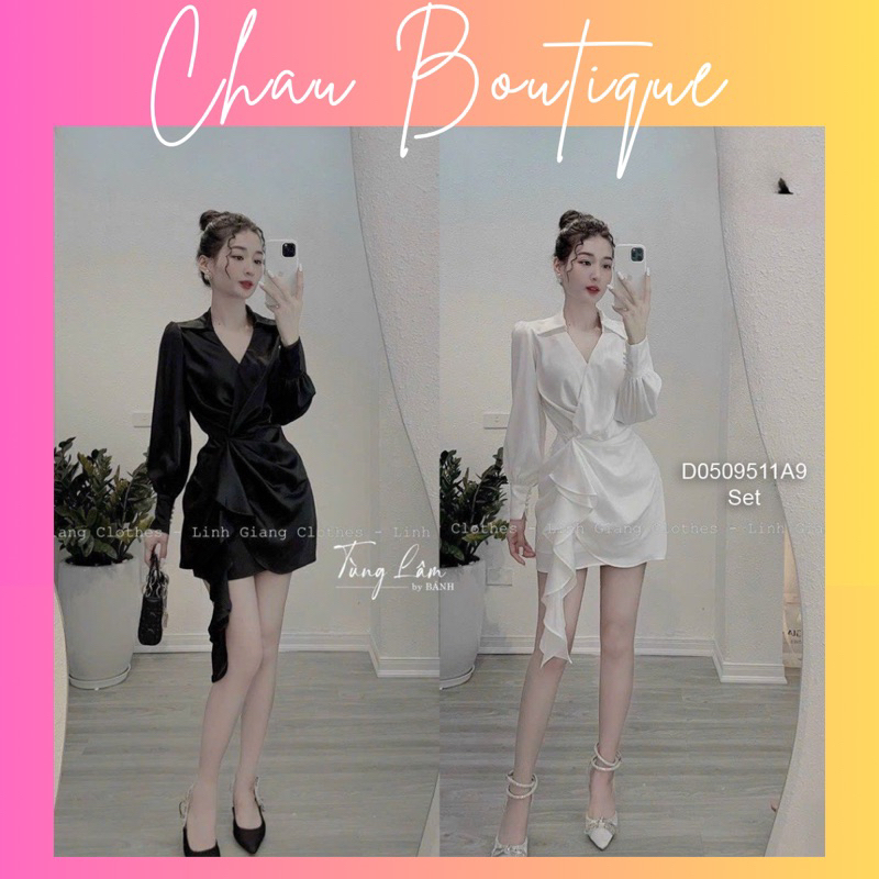 Set đầm lụa tay dài eo phối bèo hàng chuẩn! chausstore