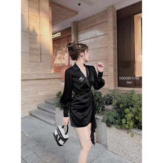 Set đầm lụa tay dài eo phối bèo hàng chuẩn! chausstore