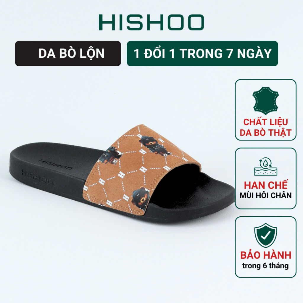 Dép quai ngang slipper cho bé trẻ em BIG SIZE Bò Gấu Bí Lù Monogram cao cấp nam, nữ HISHOO siêu nhẹ da bò 36-45 U113