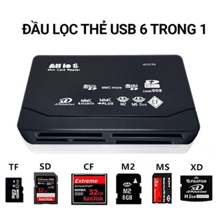 Đầu đọc thẻ nhớ USB SD/ MS/ TF(MICRO SD)/ M2/XD cho Máy ảnh, Máy quay, Máy ghi âm, Điện thoại...Có led hiển thị