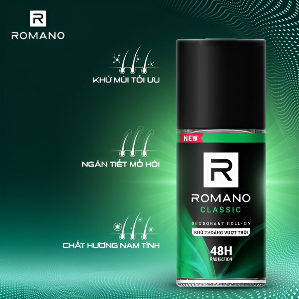 Xịt Khử Mùi Nam, Lăn Nách Khử Mùi Romano, Xịt Thơm Body Toàn Thân Ngăn Mồ Hôi Mùi Cơ Thể Kháng Khuẩn Khô Thoáng Cả Ngày