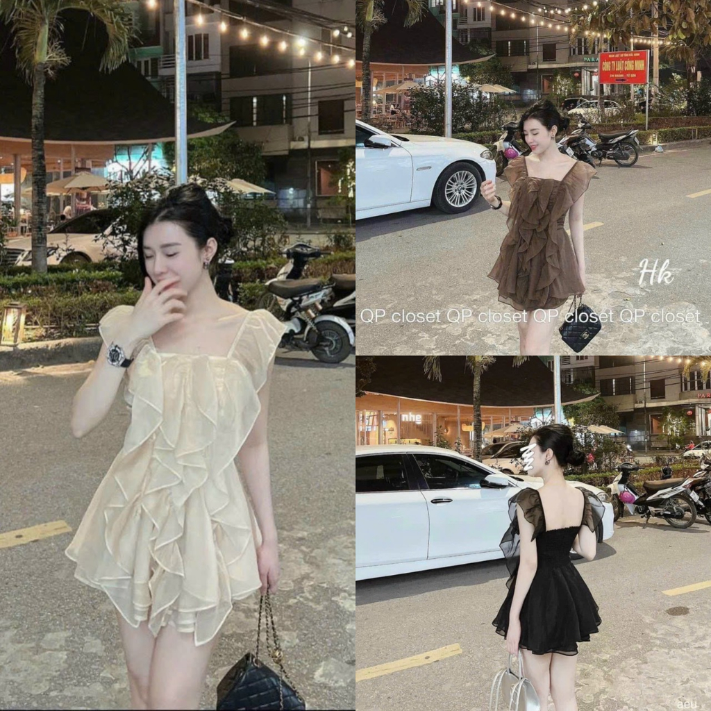 Sét đồ nữ áo xòe bèo chánh tiên sang chảnh 3 lớp chạy dập ly mocking thân sang trẻ trung dự tiệc đi chơi