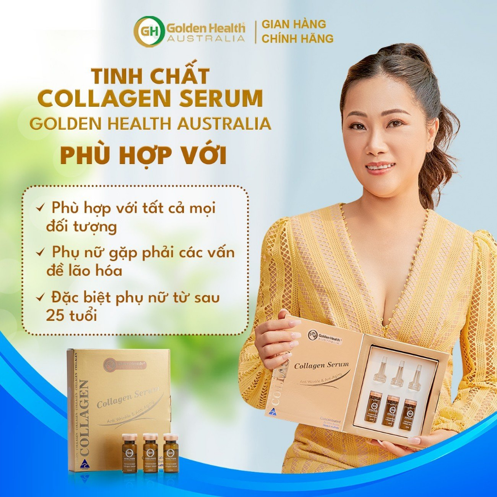 [GOLDEN HEALTH] Serum collagen dưỡng trắng, làm mờ vết nhăn, chống lão hóa - Hộp 3 lọ