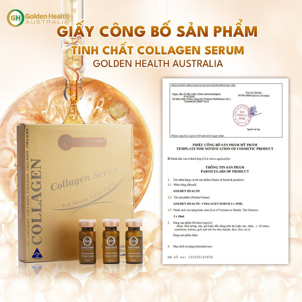 [GOLDEN HEALTH] Serum collagen dưỡng trắng, làm mờ vết nhăn, chống lão hóa - Hộp 3 lọ