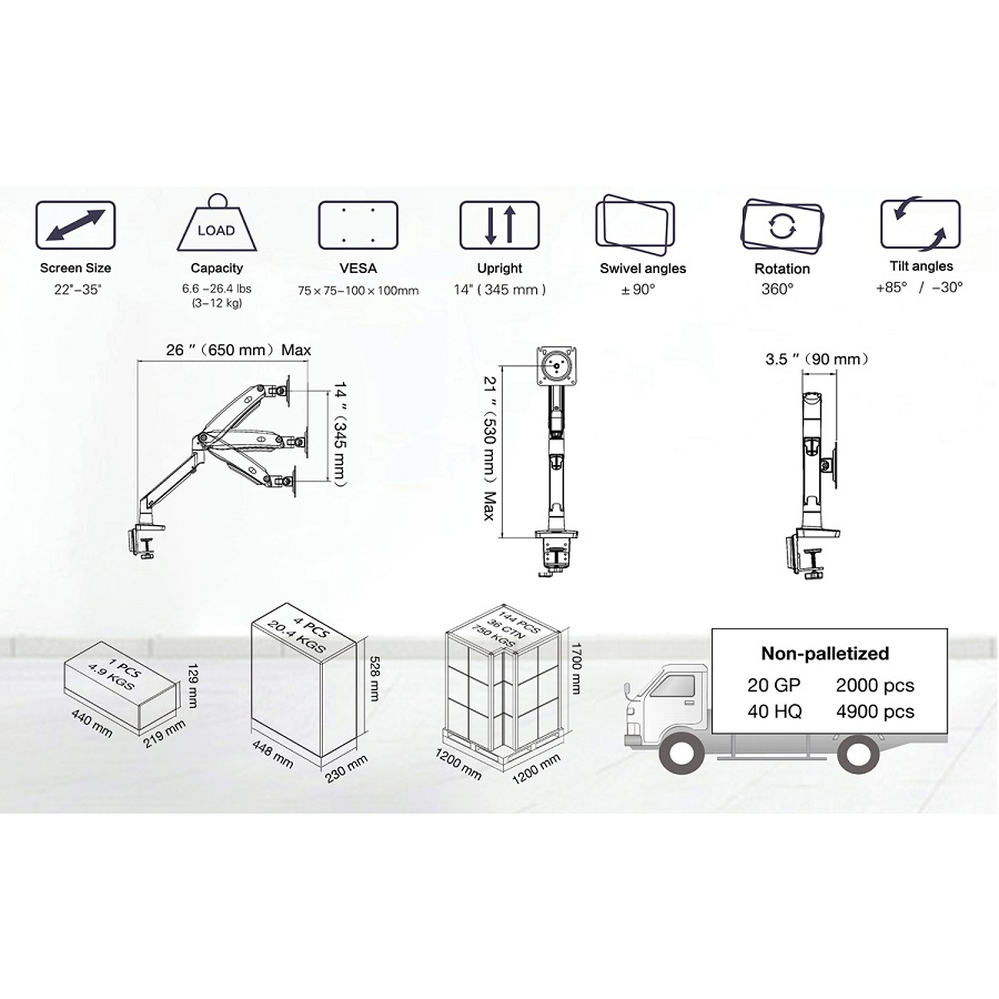 Arm | Tay | Giá treo màn hình máy tính North Bayou NB G70  - Màu trắng - Hàng chính hãng