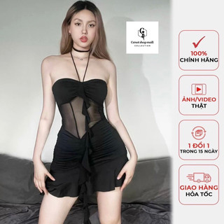 đầm yếm tua rua eo lưới  - CAROTSHOP