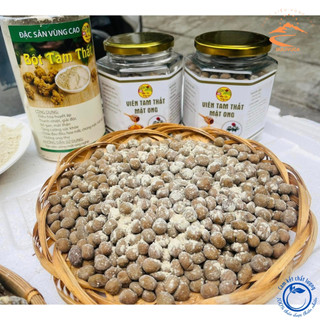 Viên tam thất mật ong rừng được bào chế thủ công từ 100% bột củ tam thất bắc rừng hoang khô và mật ong khoái nguyên chất
