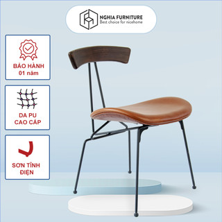 Ghế Cafe Nghiafurniture Sapoo Chair 03 nhập khẩu cao cấp, Decor nhà hàng sang trọng - Nệm da Pu, Chân sắt sơn tĩnh điện