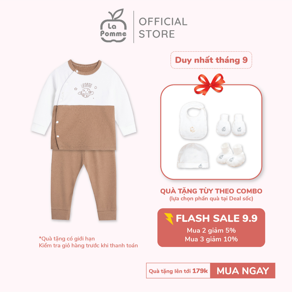 Bộ Dài Tay La Pomme Cúc lệch Fun Galaxy - Nâu