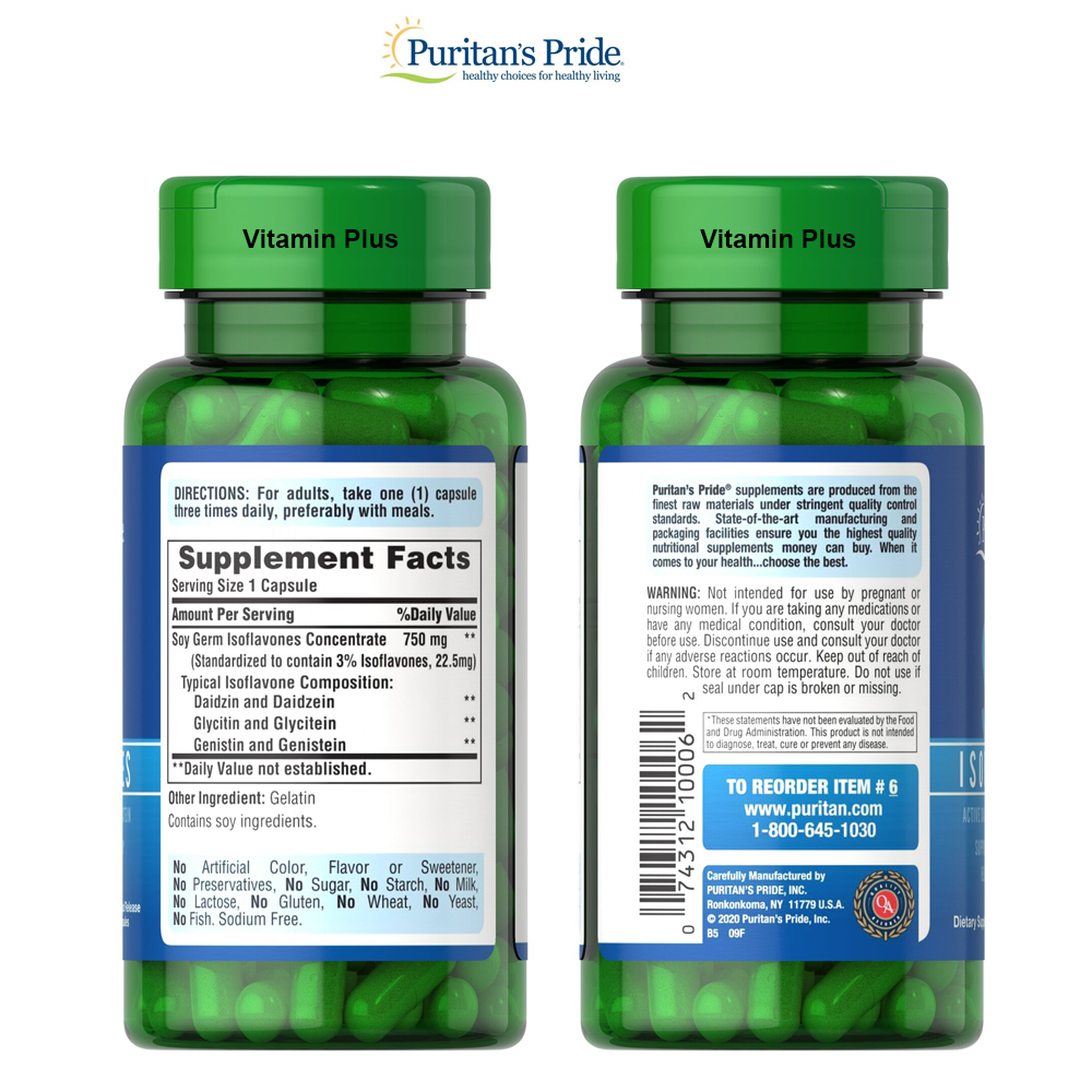 TINH CHẤT MẦM ĐẬU NÀNH SOY ISOFLAVONES 750 MG NON-GMO PURITAN'S PRIDE 60 viên