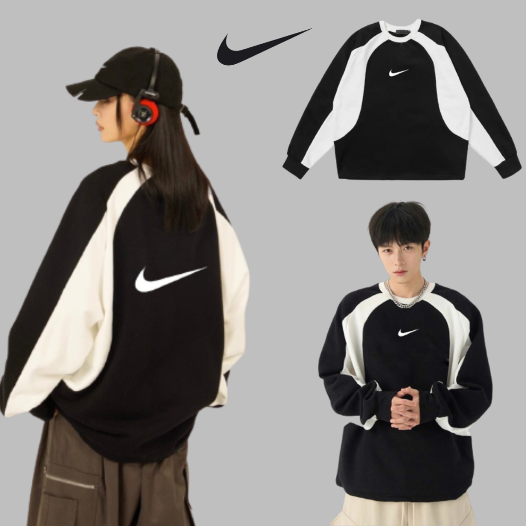 Áo Sweater Nike, áo khoác sweater tay phối chính hãng, chất nỉ bông dày dặn form rộng chuẩn i hình 202 Bico Studio