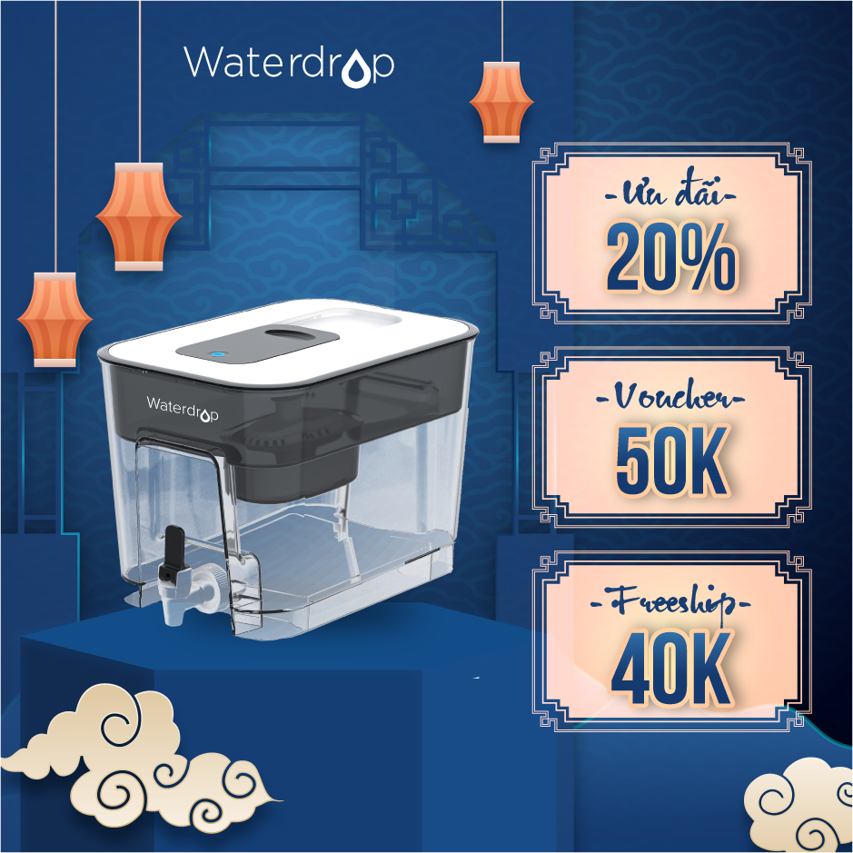 Bình lọc nước tại vòi để bàn, lọc nước uống trực tiếp cho gia đình 9L Waterdrop WD-WFD-22L (có sẵn lõi rờ