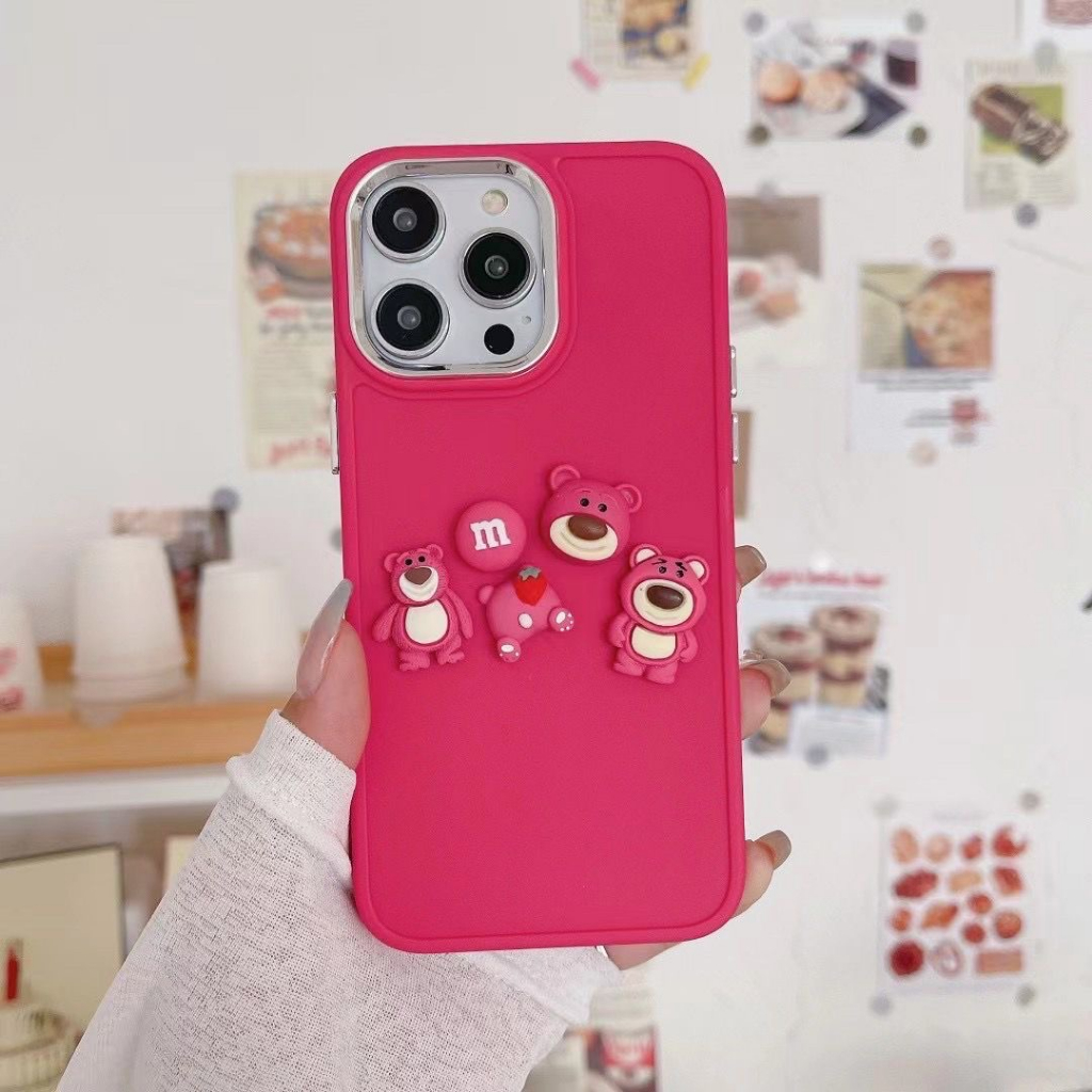 Ốp lưng điện thoại iphone gắn charm gấu dâu 7plus 8plus x xsmax 11 11promax 12 promax 13 13promax 14promax- H4