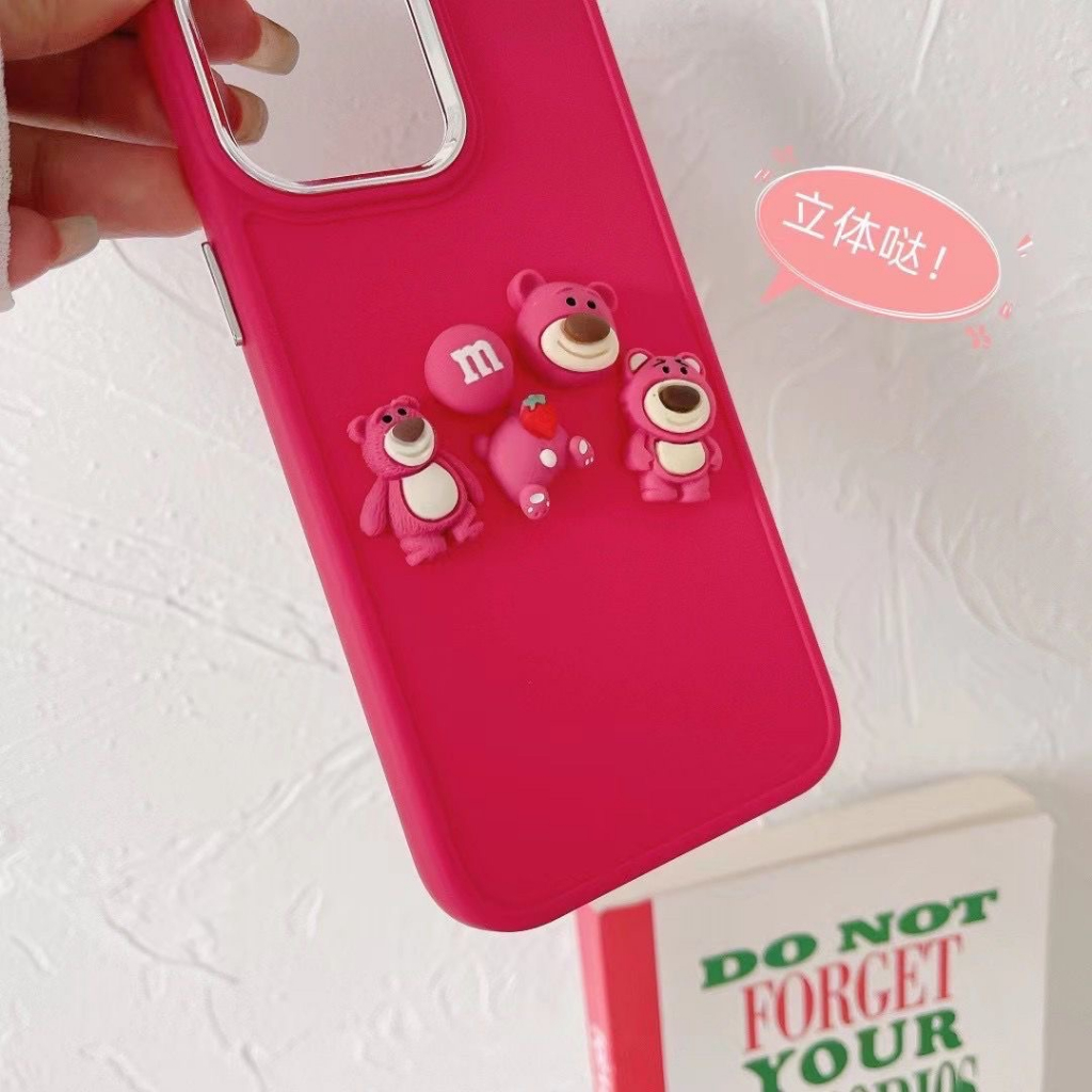 Ốp lưng điện thoại iphone gắn charm gấu dâu 7plus 8plus x xsmax 11 11promax 12 promax 13 13promax 14promax- H4