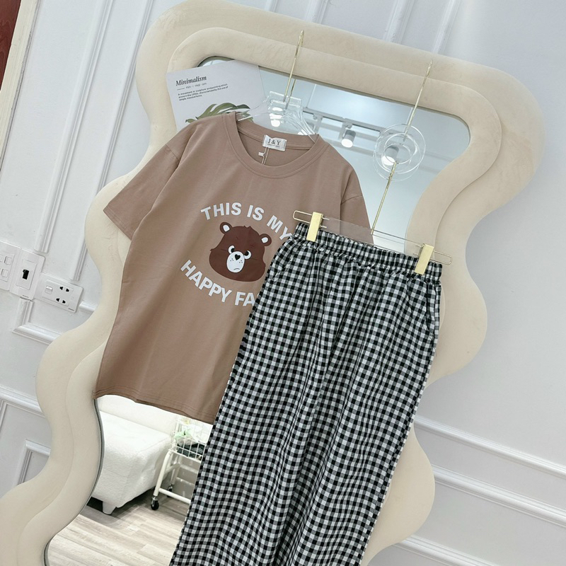 SET ÁO NÂU HÌNH GẤU QUẦN SUÔNG KẺ THÔ