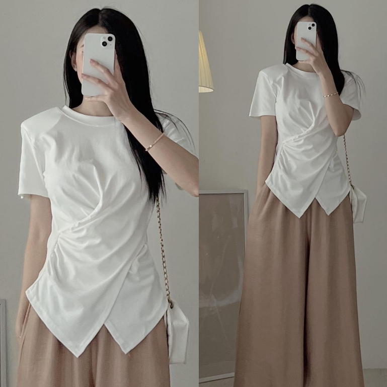 Áo thun cổ tròn xoắn bụng đệm vai Jun Store Aoxoandemvai -P13K6