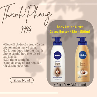 MẪU MỚI Kem dưỡng ẩm nivea cocoa butter 500ml mỹ