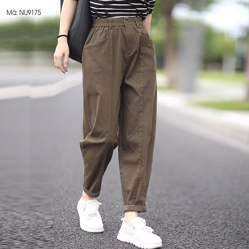 Quần baggy lưng thun KAMAKA khuy cài ống côn hai túi chéo - NU9174