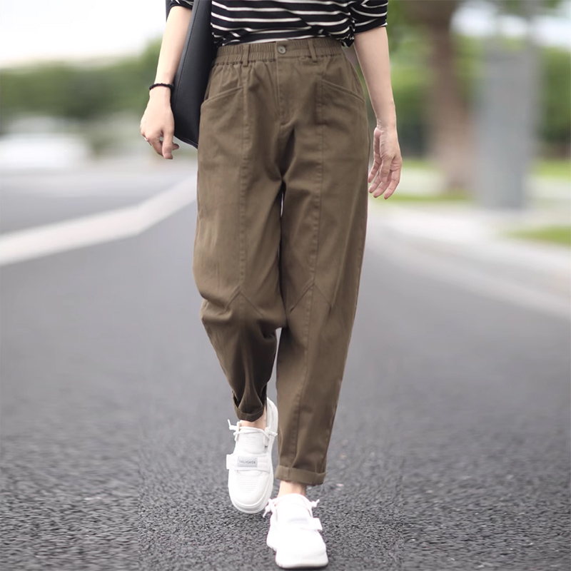 Quần baggy lưng thun KAMAKA khuy cài ống côn hai túi chéo - NU9174