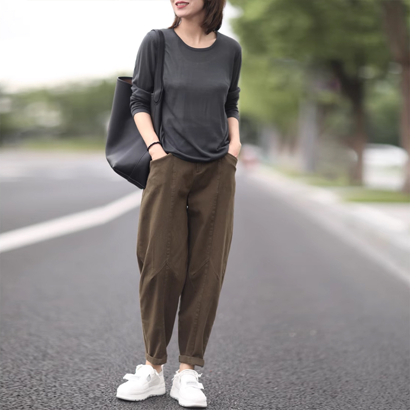 Quần baggy lưng thun KAMAKA khuy cài ống côn hai túi chéo - NU9174