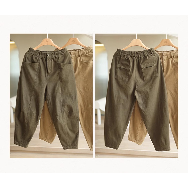 Quần baggy lưng thun KAMAKA khuy cài ống côn hai túi chéo - NU9174