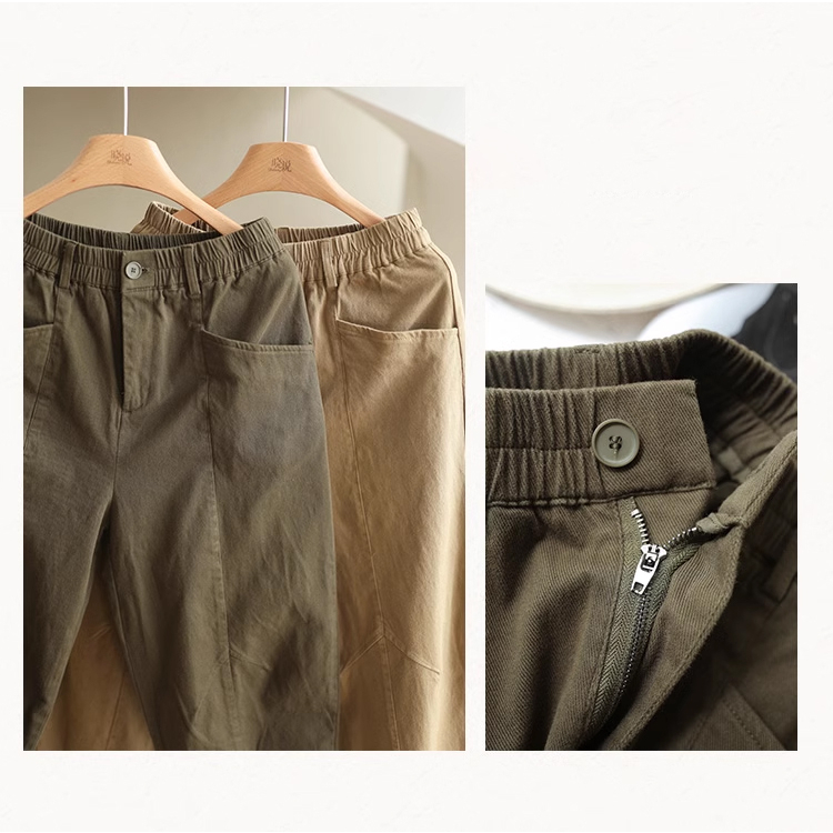 Quần baggy lưng thun KAMAKA khuy cài ống côn hai túi chéo - NU9174