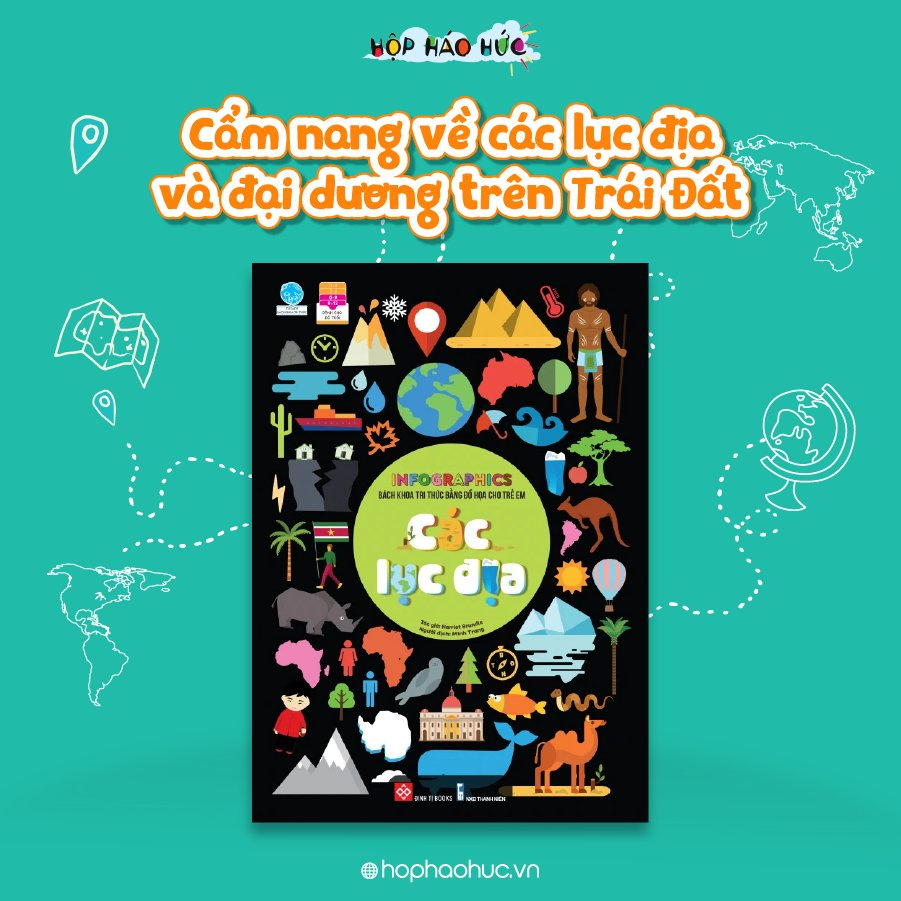 Sách - Bách Khoa Tri Thức Bằng Lục Địa cho Trẻ Em - Các Lục Địa cho bé 6 - 10 tuổi Hộp Háo Hức
