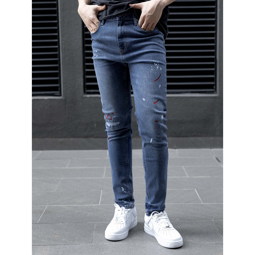 Quần Jean Nam Skinny Paint Splash Cut, Chất Vải Jean Co Giãn Thoải Mái, QJ0043, SOMEHOW