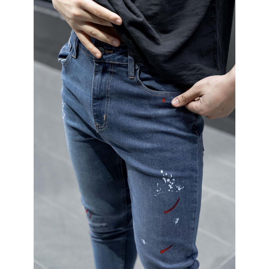 Quần Jean Nam Skinny Paint Splash Cut, Chất Vải Jean Co Giãn Thoải Mái, QJ0043, SOMEHOW